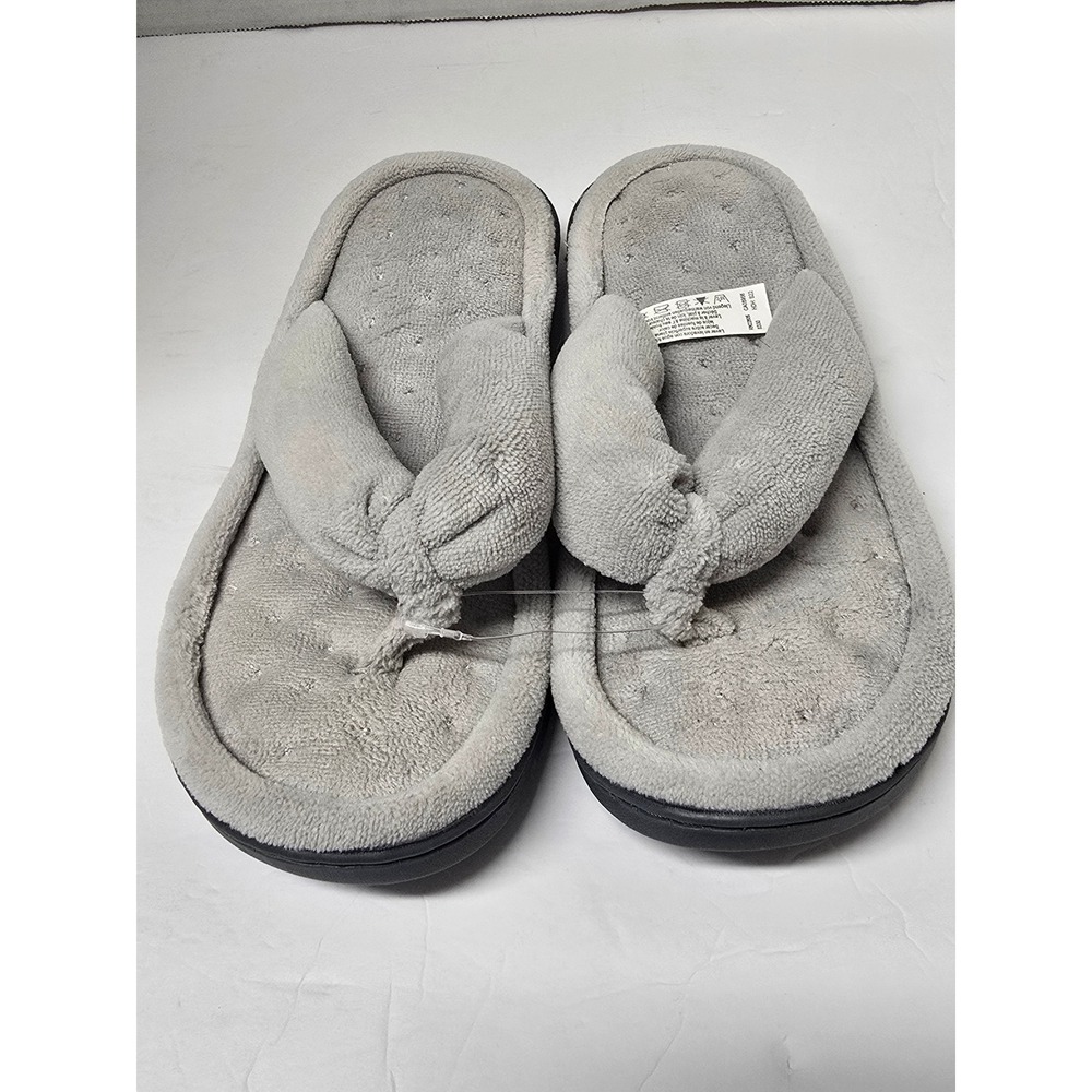Isotoner Womens Terry Thong Slippers Grey Machine Washable Size 6.5-7 NWT